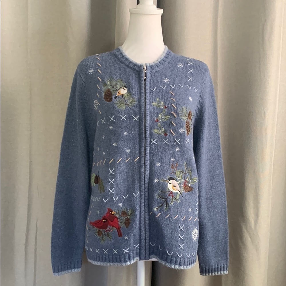 Croft & Barrow Full Zipper Fall Bird Sweater Size PM